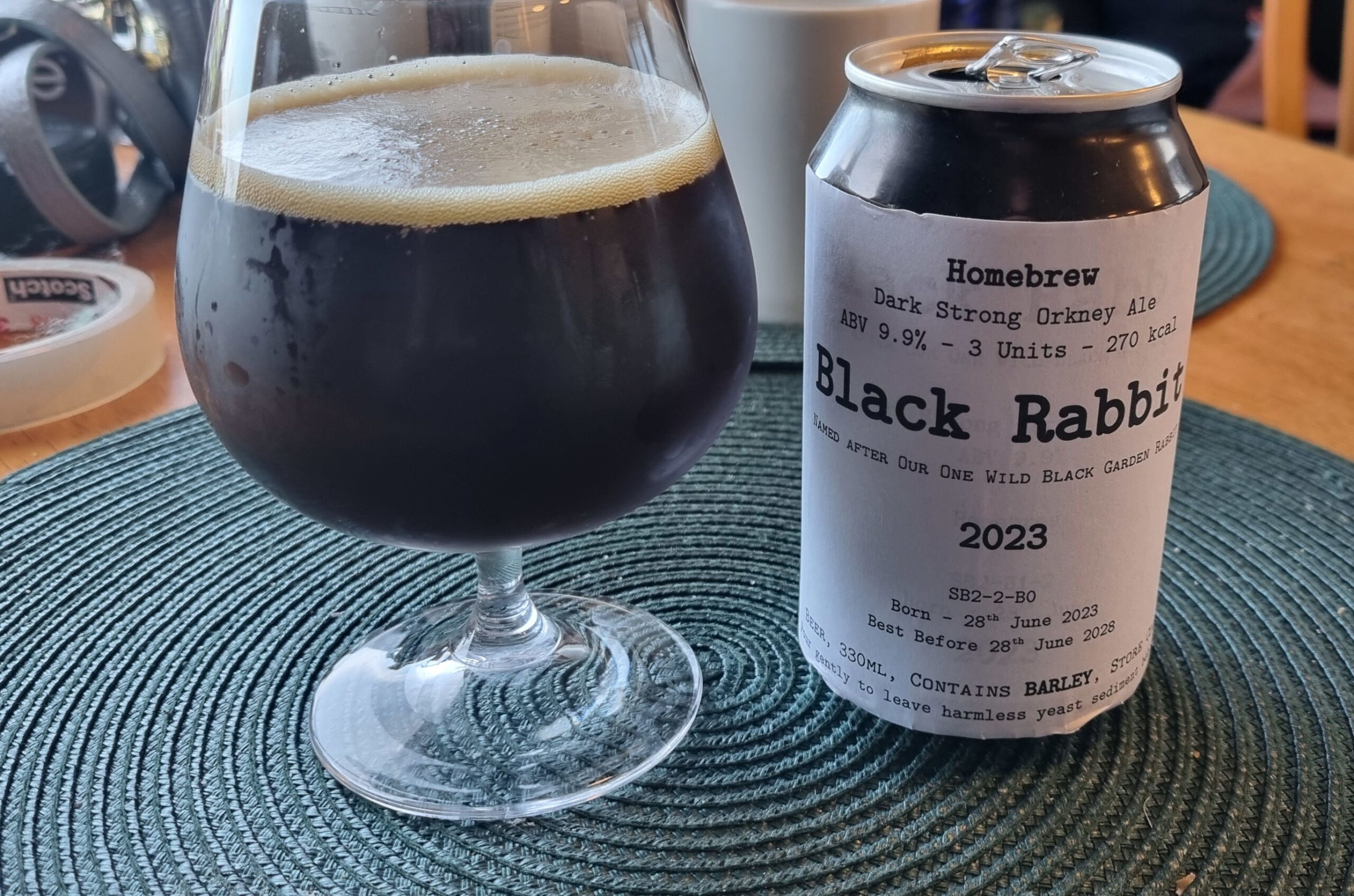 Black Rabbit beer tasting A picture of my Black Rabbit beer that I brewed back in June 2023. It pours a lovely black with a good foam head. It tasted delicious as well.