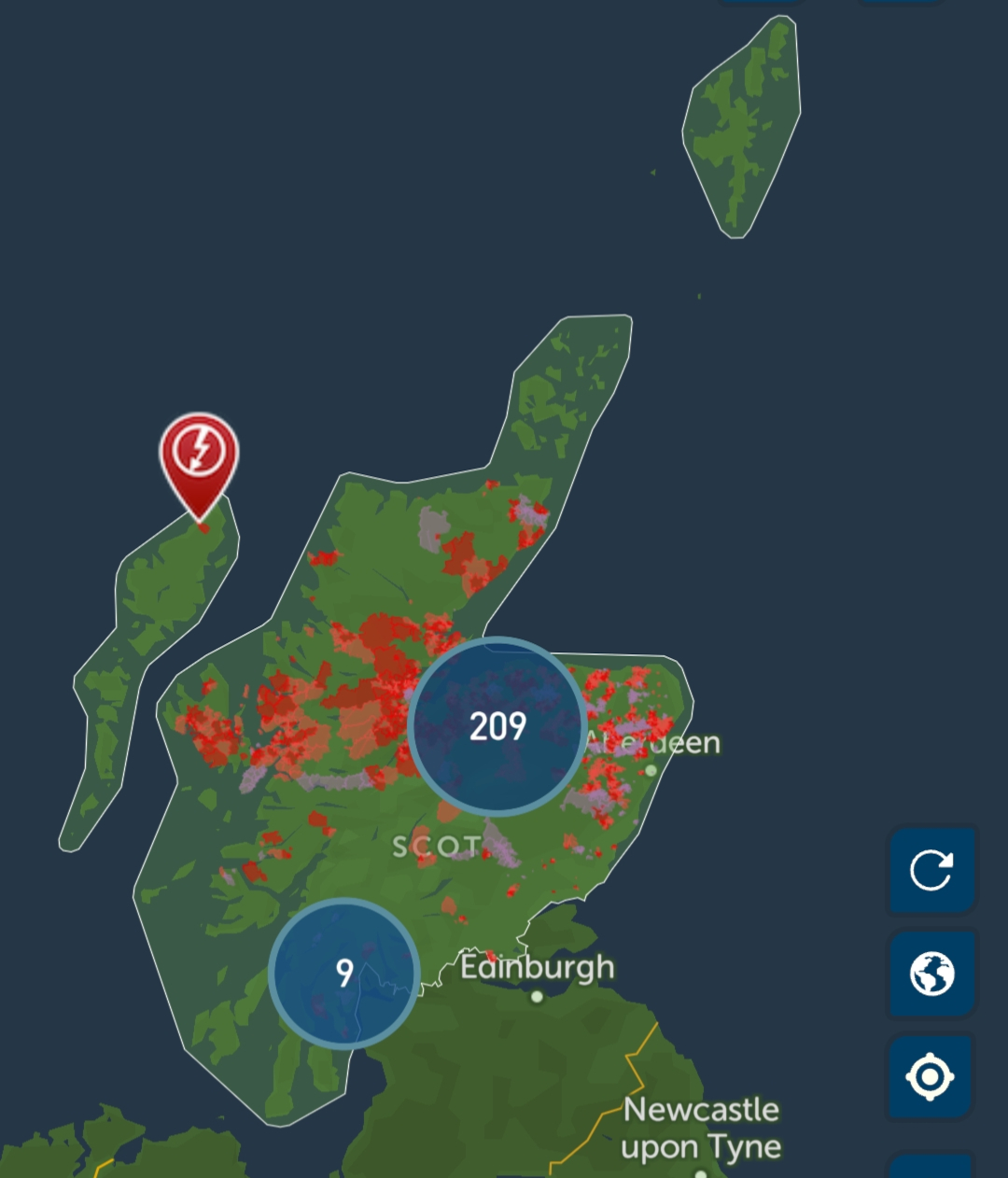 Power outages during Storm Floris A screenshot of 218 reported power outages in Scotland during Storm Floris.