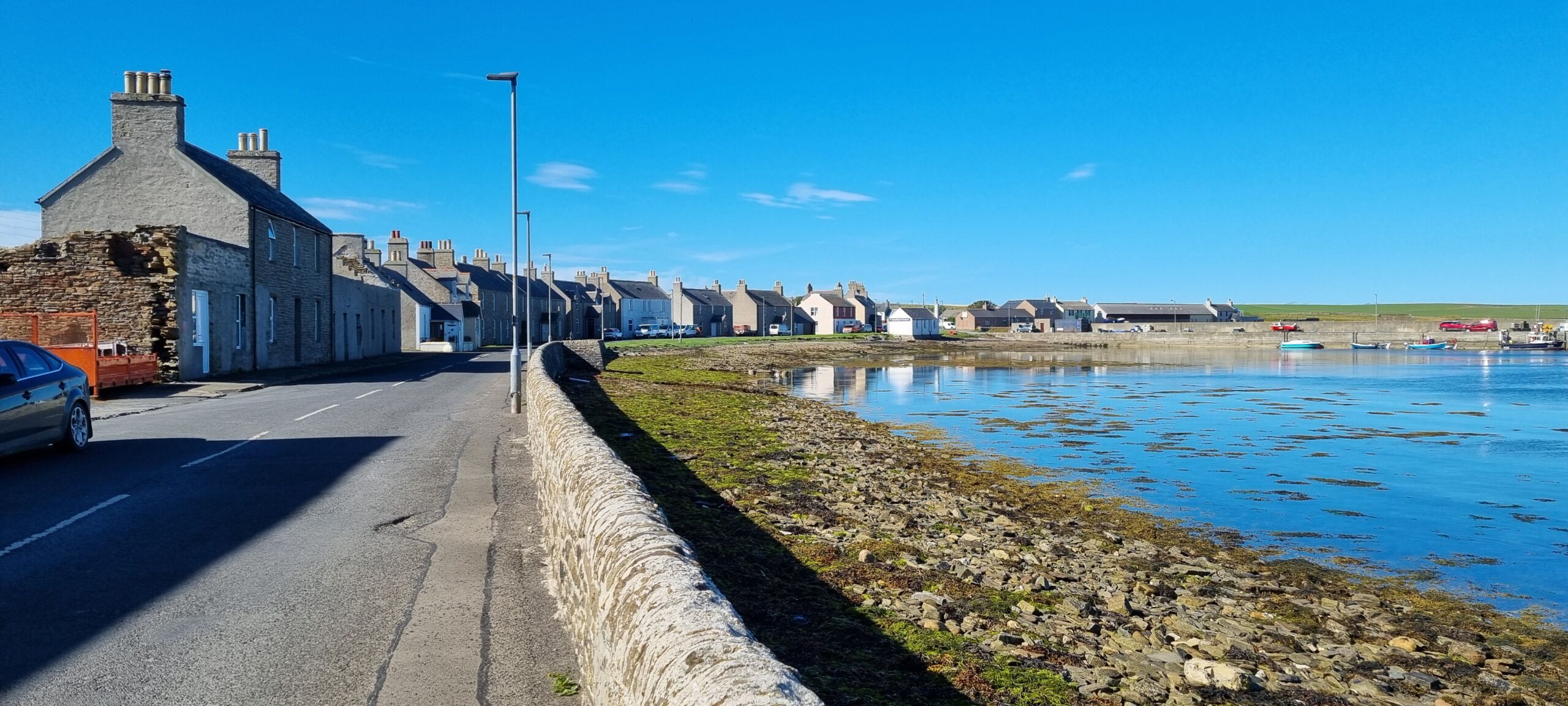 Whitehall village Stronsay A view along Whitehall village seafront on Stronsay.